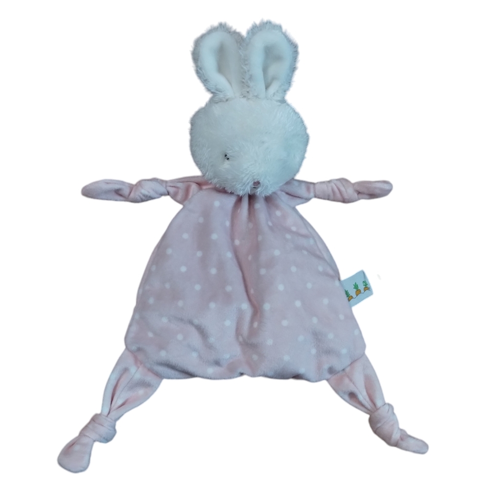 Bunnies by the Bay Pink Bunny Baby Lovey Security Blanket Knots White Polka Dot